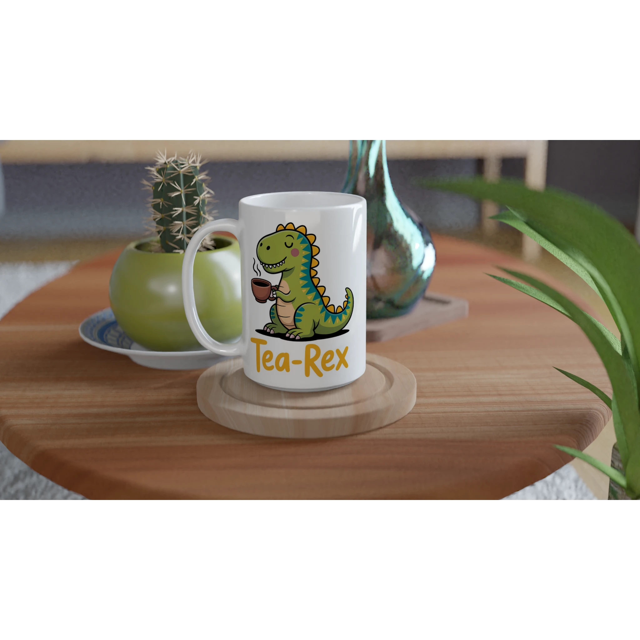 Personalised Tea-Rex, Tea Drinking Dinosaur White 15oz Ceramic Mug Personalised 15oz Mug Globally Fulfilled Tea