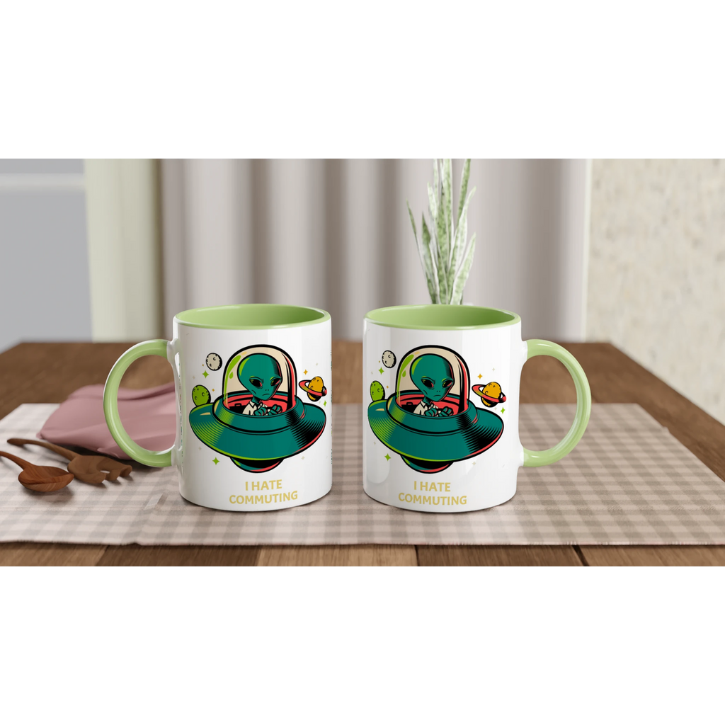 Personalise - Alien Commute, UFO - White 11oz Ceramic Mug Personalised Mug customise Globally Fulfilled personalise Sci Fi