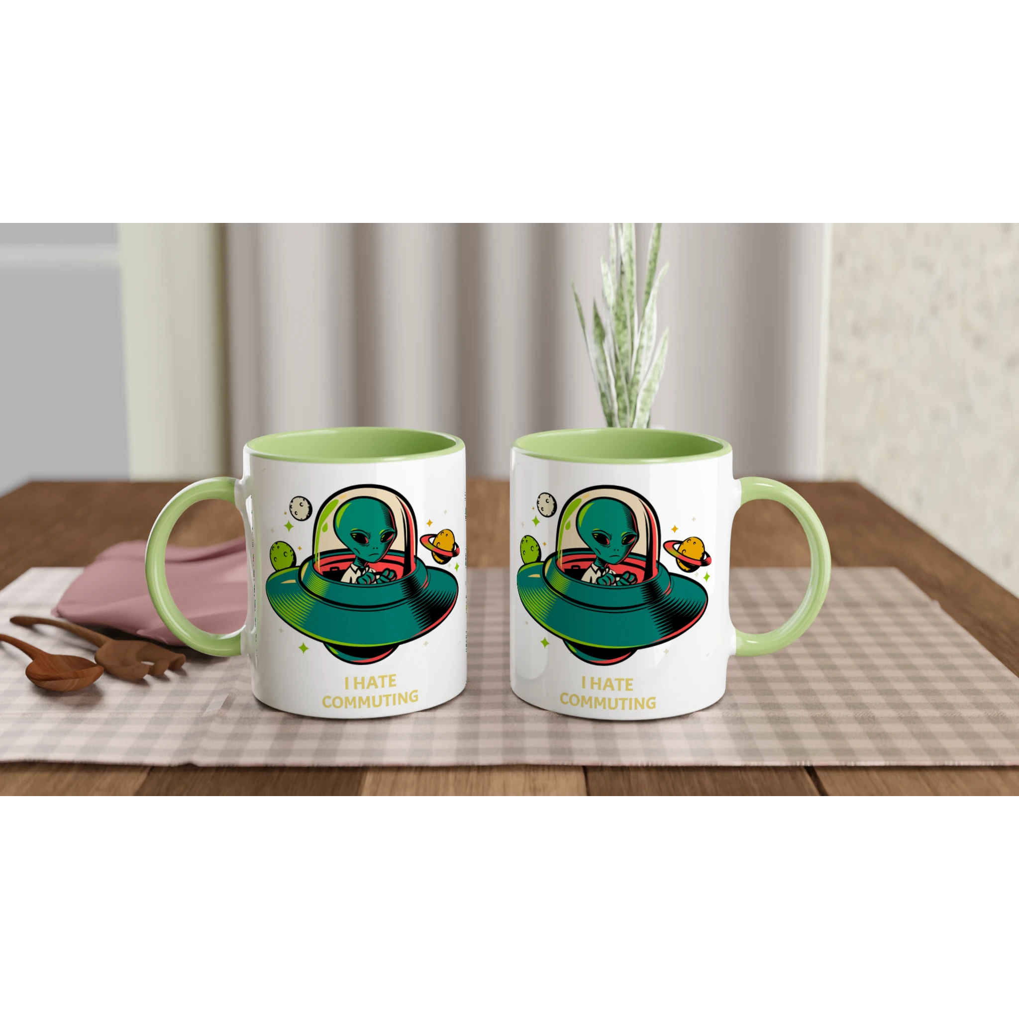 Personalise - Alien Commute, UFO - White 11oz Ceramic Mug Personalised Mug customise Globally Fulfilled personalise Sci Fi