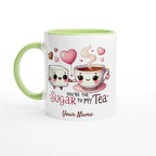 Personalised - You're The Sugar To My Tea, Valentine - White 11oz Ceramic Mug with Colour Inside Ceramic Green Personalised 11oz Mug