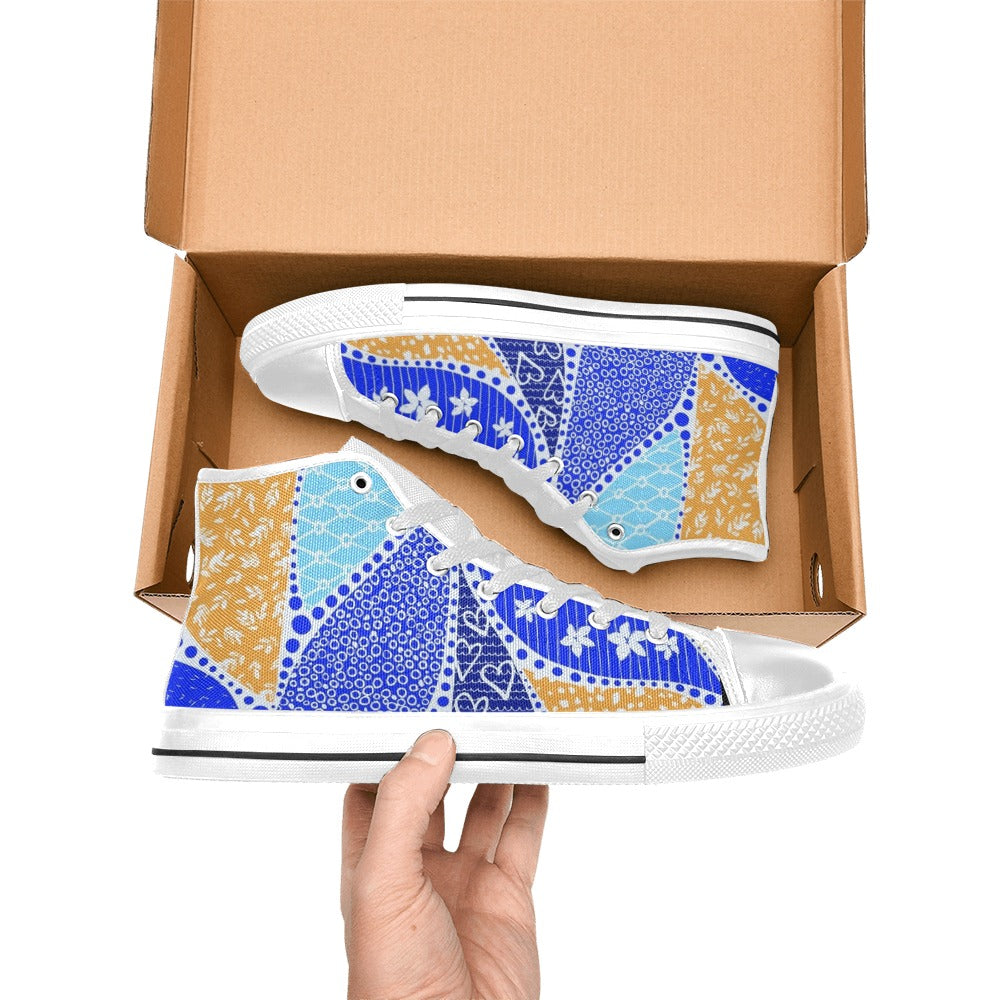 Blue Swirl - Men's High Top Canvas Shoes