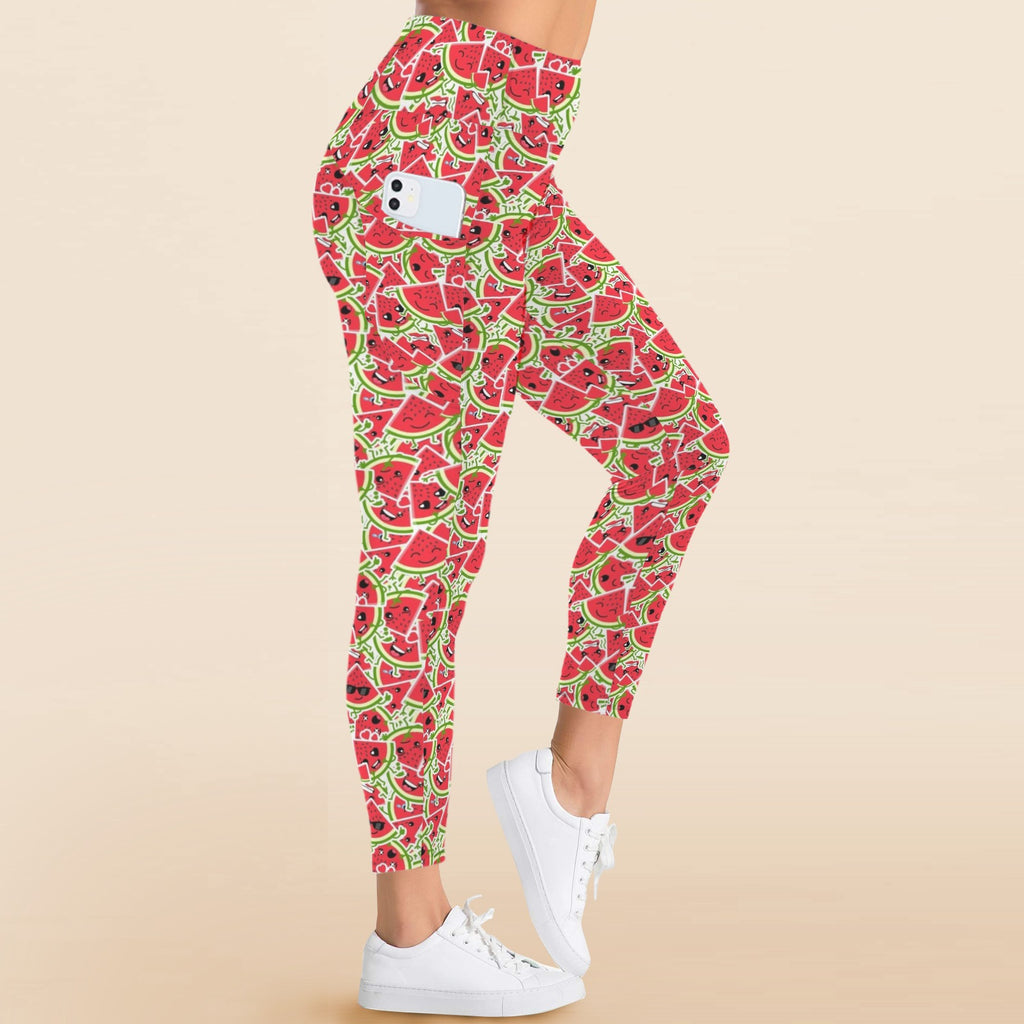 Busy Watermelon Women's High Waist Pockets Yoga Leggings
