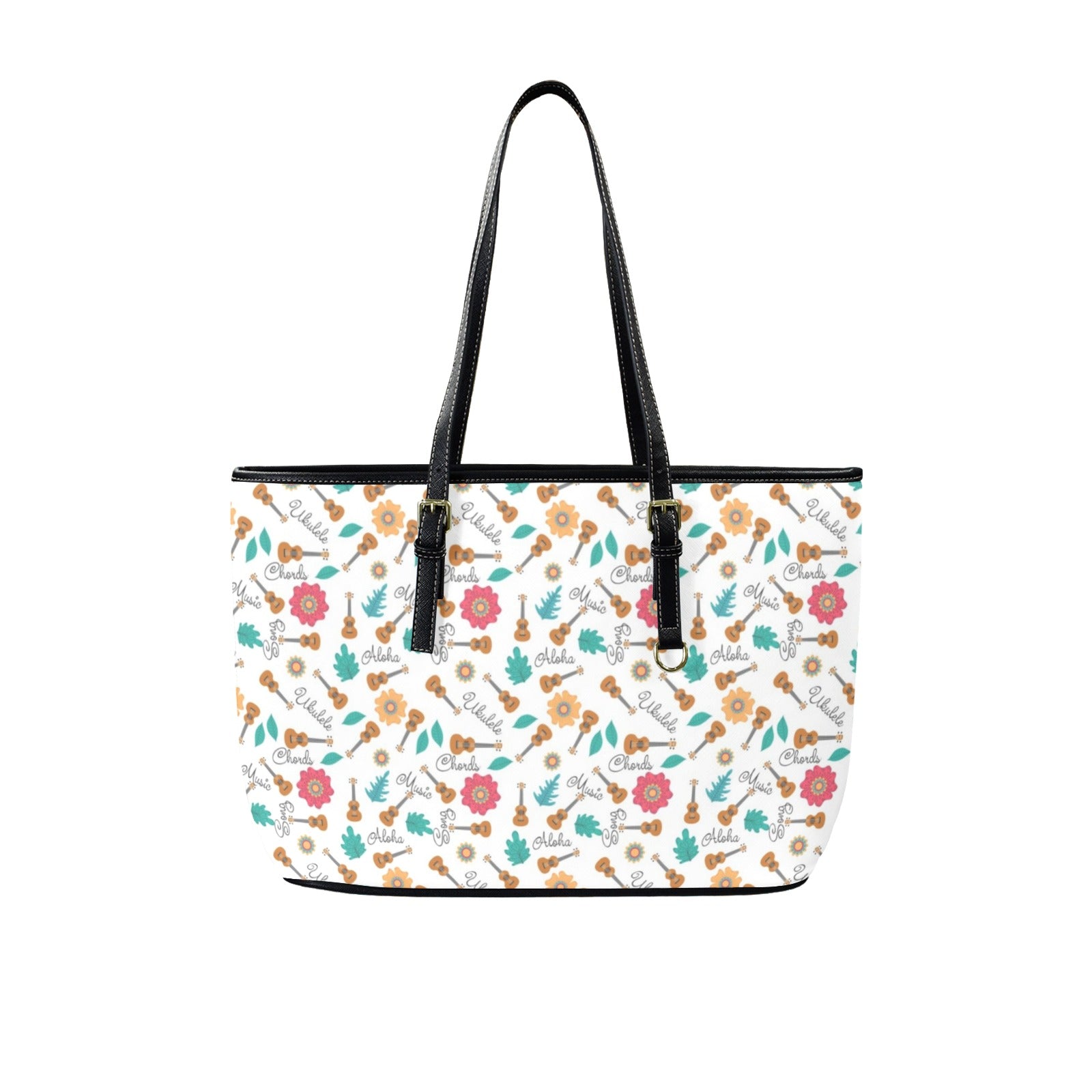 Ukulele PU Leather Tote Bag Large One Size Leather Tote Bag-Large Music Plants Printed Offshore