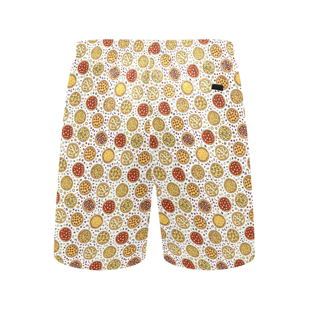 Round Pizzas On White Men's Mid-Length Beach Shorts Men's Mid-Length Beach Shorts Food Printed Offshore