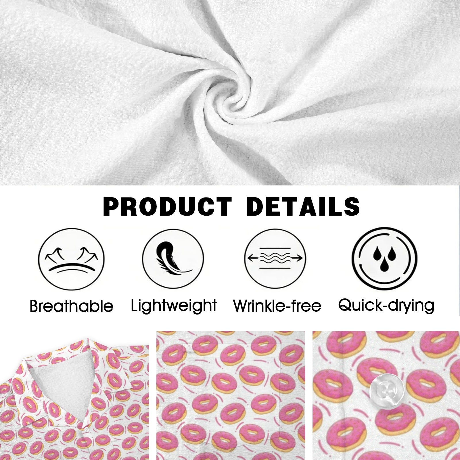 Pink Donuts Men's Crinkle Hawaiian Shirt