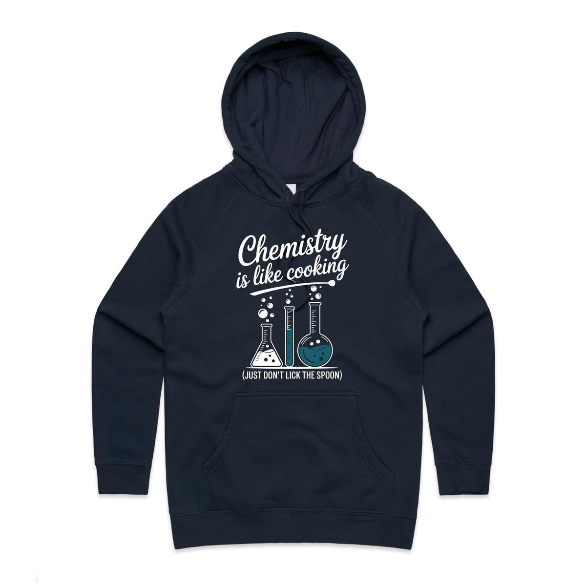 Chemistry Is Like Cooking Women's AS Colour Hoodie Navy Womens Hoodie Printed In Australia Science