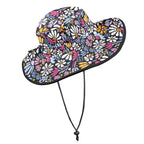 Graphic Flowers On Black Wide Brim Bucket Hat Wide Brim Bucket Hat Plants Printed Offshore