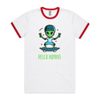 Alien, Hello Humans - Staple Ringer Tee White Red Ringer T-Shirt Printed In Australia Sci Fi