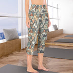 Diamond Cat Pattern Women's High Waist Pocket Capri Yoga Leggings Women's High Waist Capri Yoga Leggings animal Printed Offshore