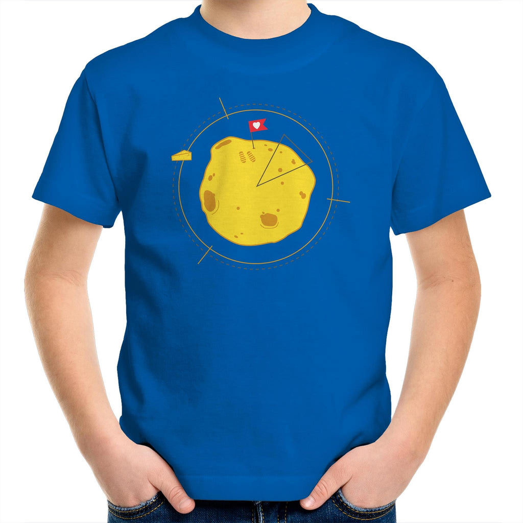 Moon Cheese - Kids Youth T-Shirt Bright Royal Kids Youth T-shirt Food Printed In Australia Space