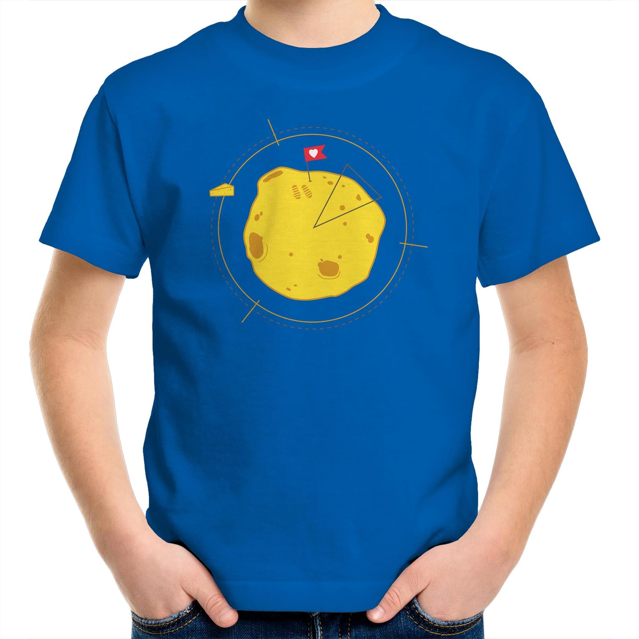 Moon Cheese - Kids Youth T-Shirt Bright Royal Kids Youth T-shirt Food Printed In Australia Space