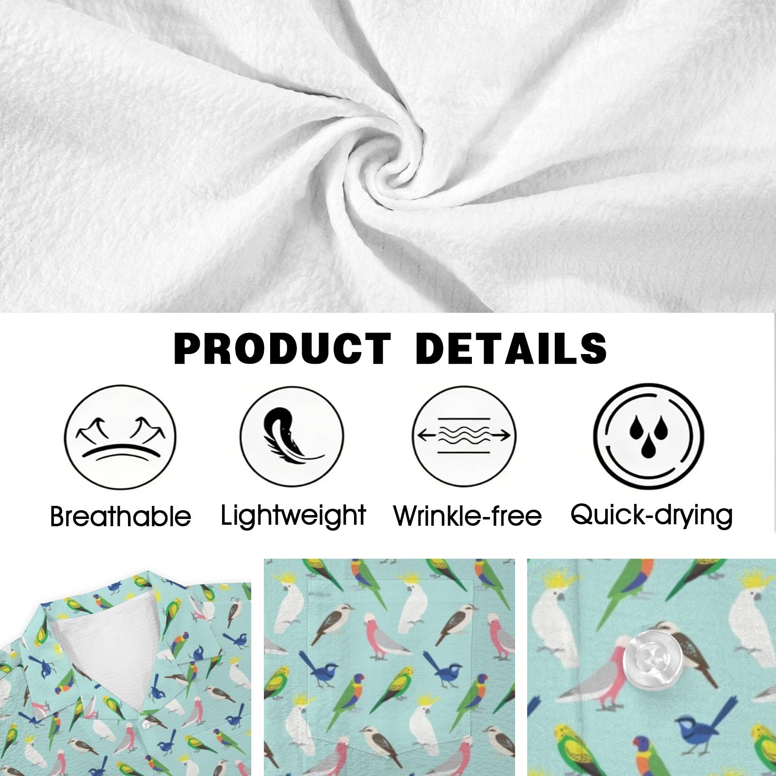 Australian Birds Men's Crinkle Hawaiian Shirt