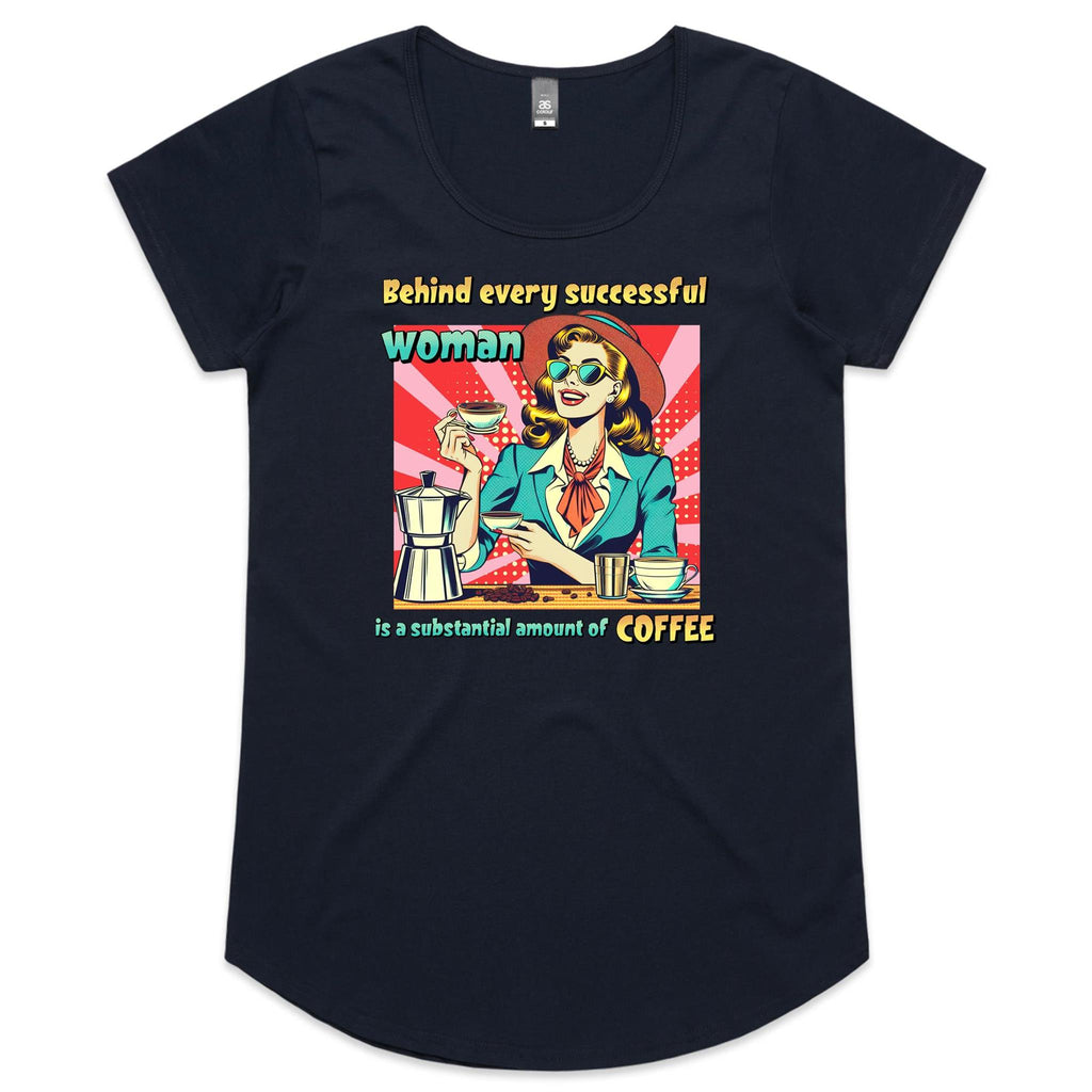 Retro Coffee Woman Women's AS Colour Scoop Neck T-Shirt Navy Womens Scoop Neck T-shirt Coffee Printed In Australia Retro