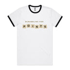 Scrabbling For Points - Staple Ringer Tee White Black Ringer T-Shirt Games Printed In Australia