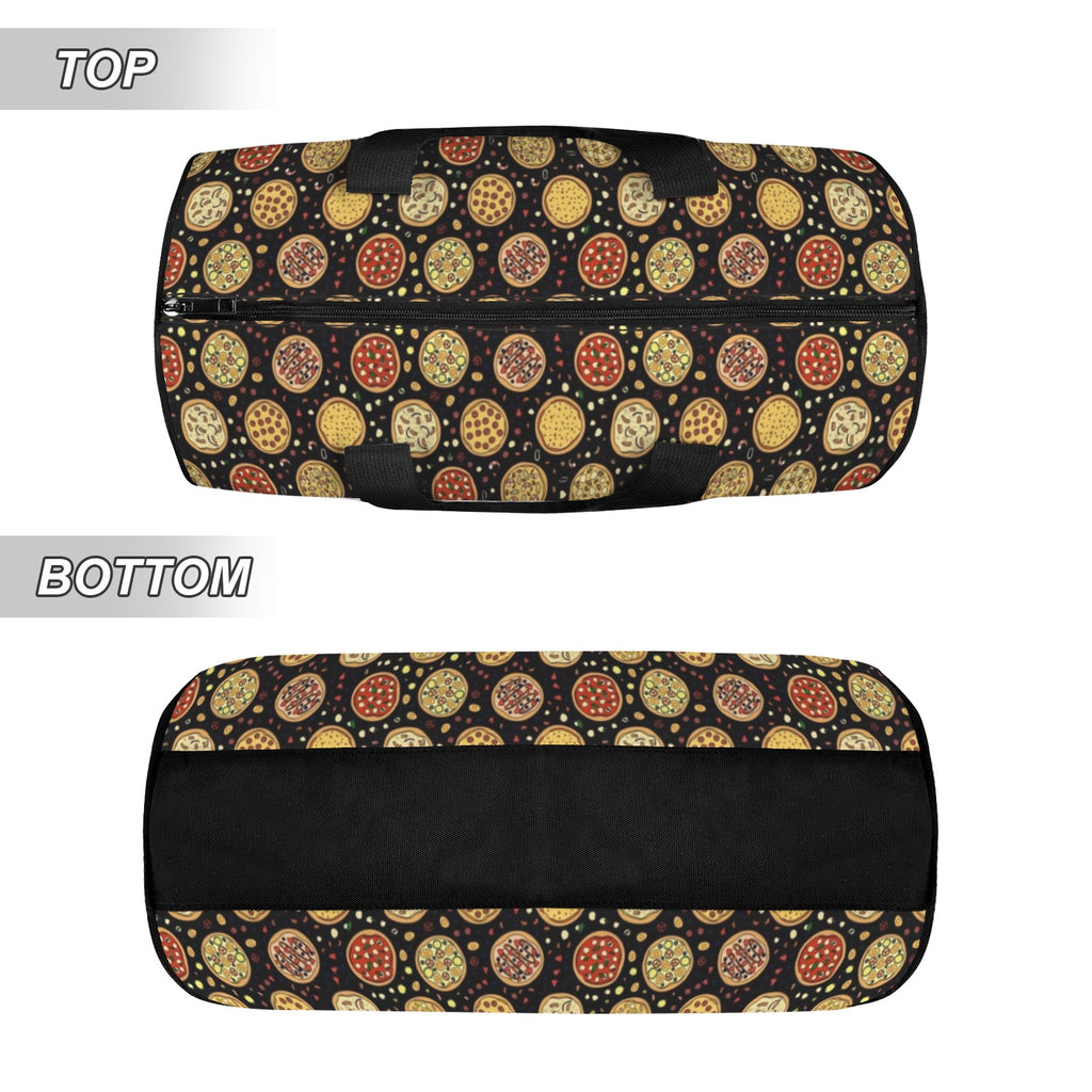 Round Pizzas On Black Duffle Bag Duffle Bag Printed Offshore