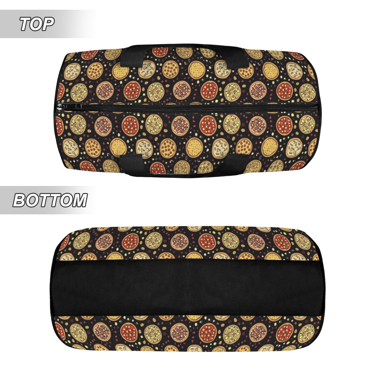 Round Pizzas On Black Duffle Bag Duffle Bag Printed Offshore