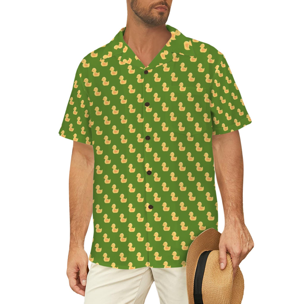 Rubber Ducks On Green Men's Hawaiian Shirt (New)