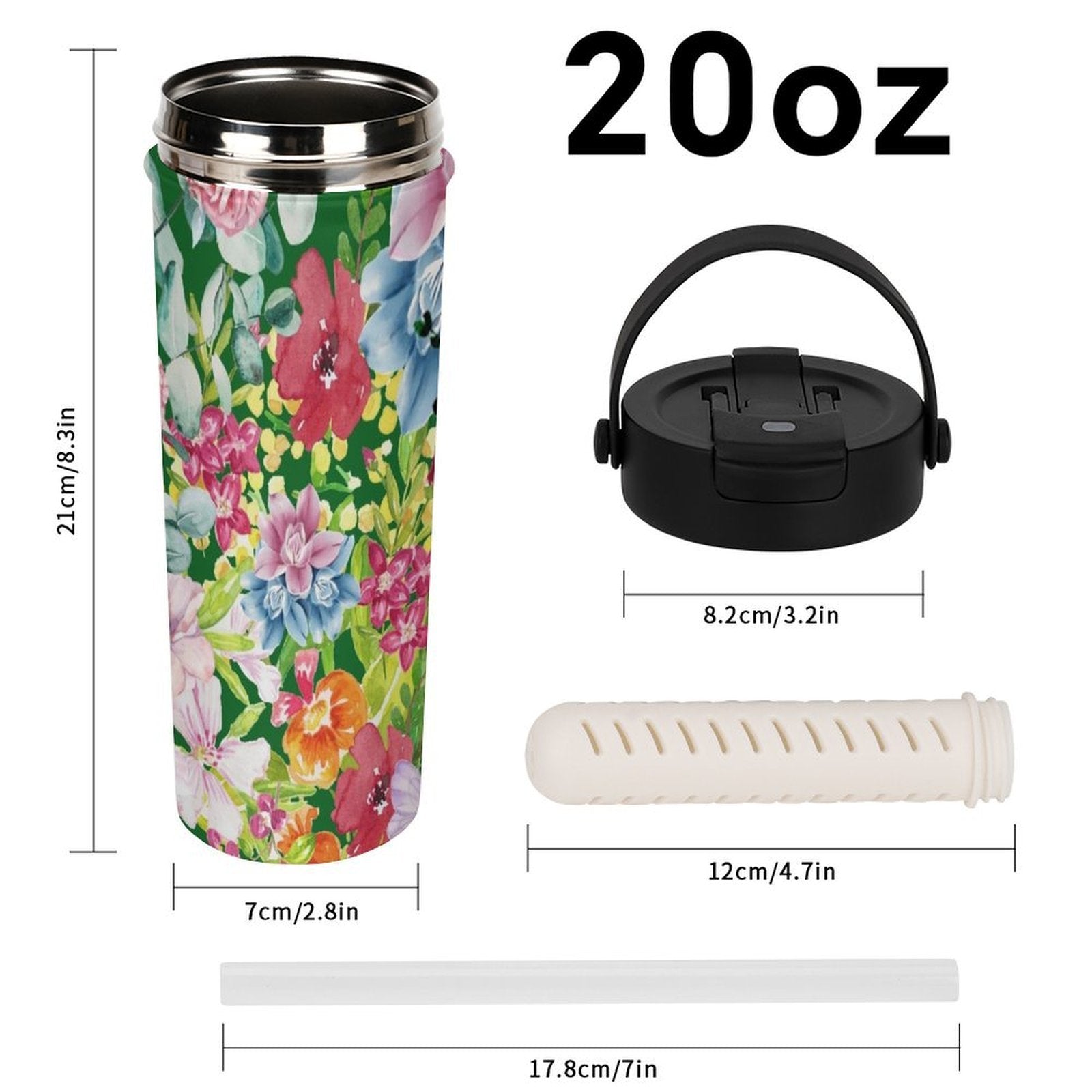 Bright Floral 20oz Tea Tumbler with Carry Handle