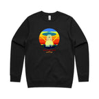 Mornings Need Coffee, UFO - AS Colour Stencil Crew Black Sweatshirt Coffee Printed In Australia Sci Fi