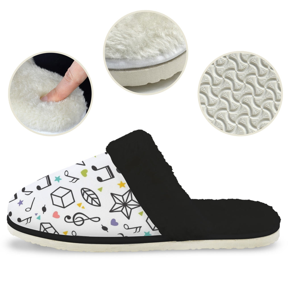 Music Time Men's Fur Trim Thick-Sole Indoor Slippers Men's Fur Trimmed Slippers Music Printed Offshore