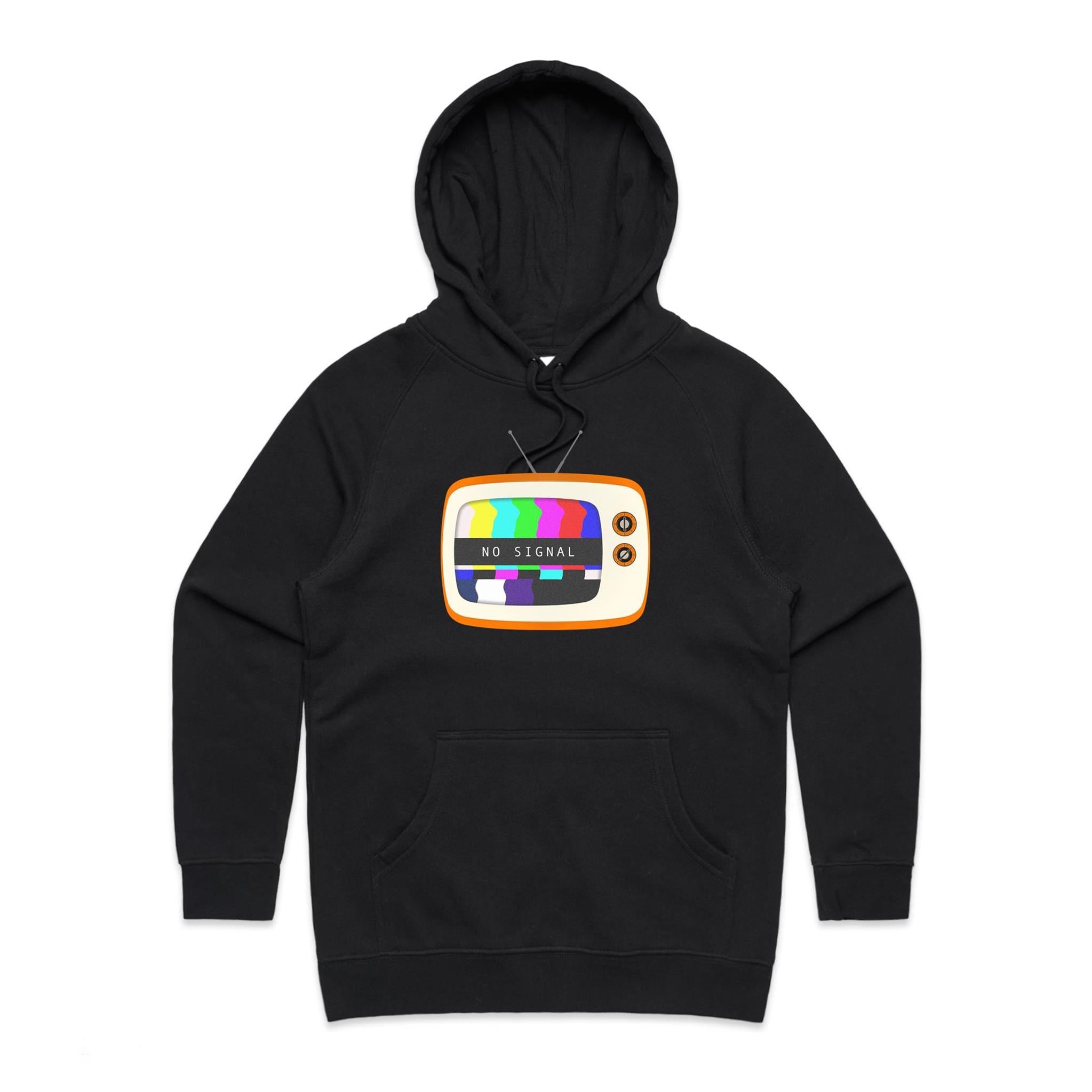 Retro TV, No Signal - Womens Hoodie Black Womens Hoodie Printed In Australia Retro Tech