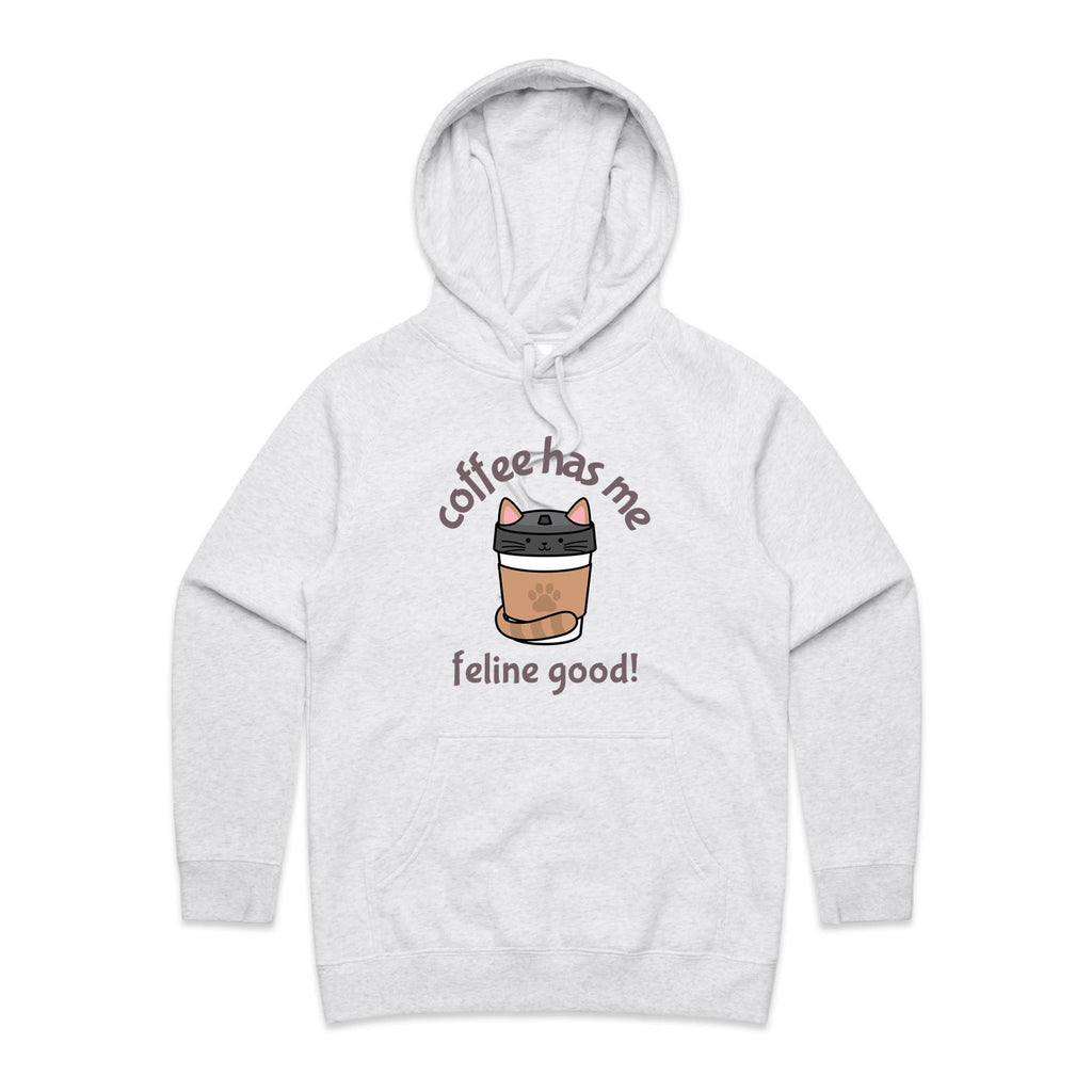 Coffee Has Me Feline Good - Womens Hoodie White Marle Womens Hoodie animal Coffee Printed In Australia