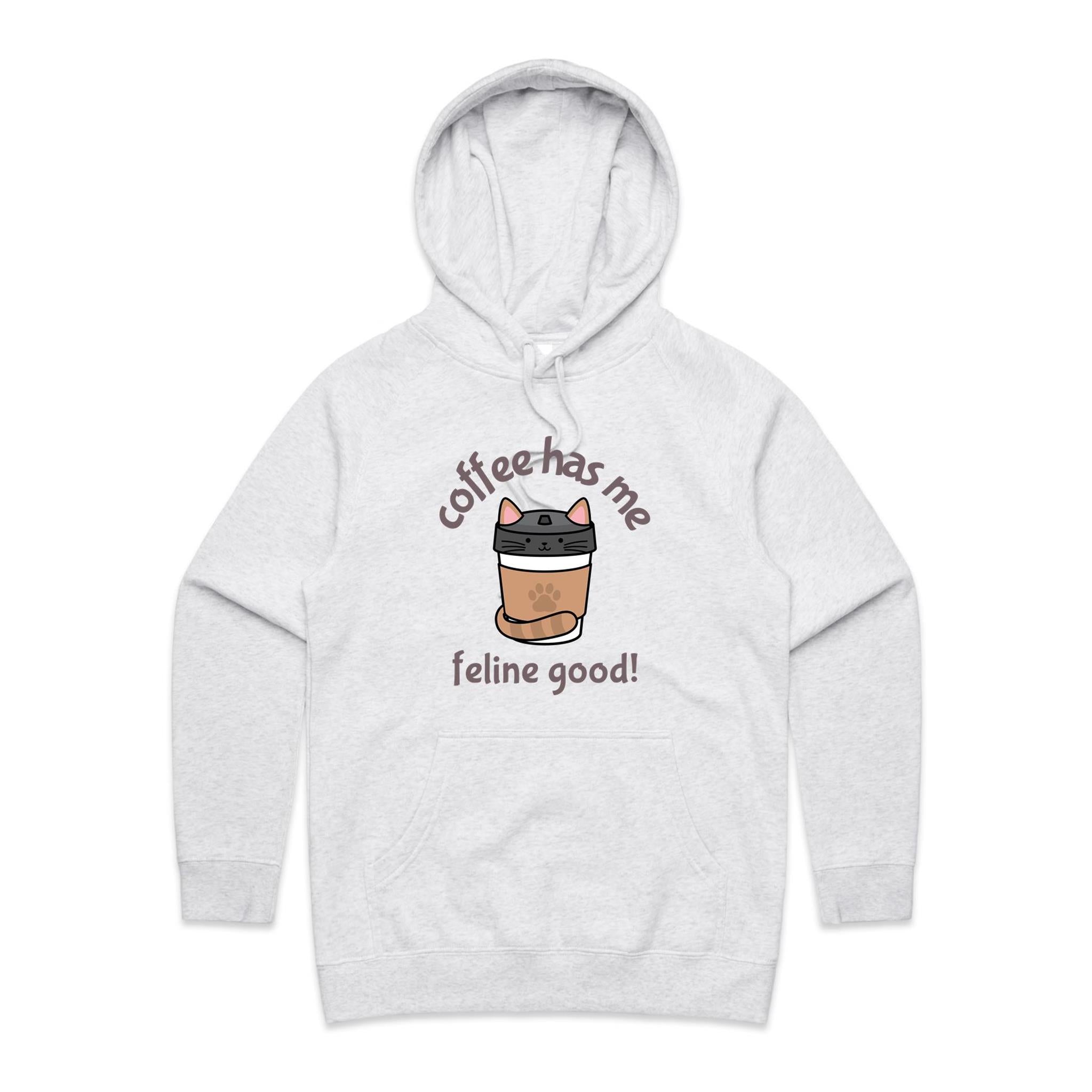 Coffee Has Me Feline Good - Womens Hoodie White Marle Womens Hoodie animal Coffee Printed In Australia