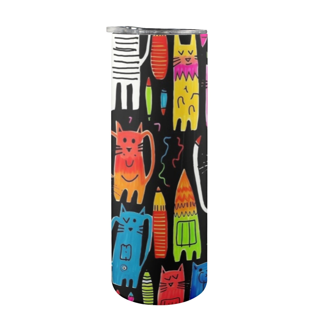 Colourful Cats - 20oz Tall Skinny Tumbler with Lid and Straw