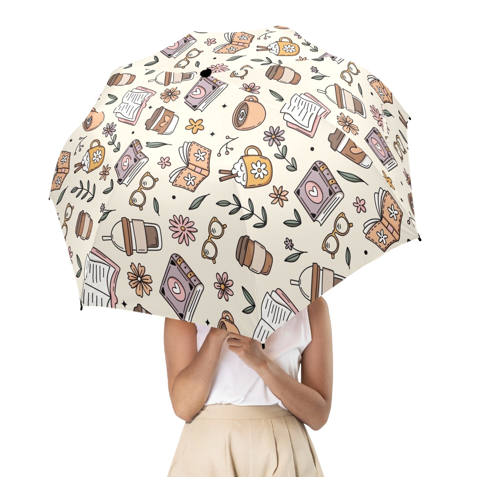 Books And Coffee - Semi-Automatic Foldable Umbrella (Model U12) Semi-Automatic Foldable Umbrella (U12)