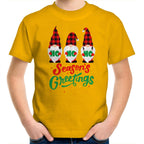 Christmas Gnomes Seasons Greetings - Kids Youth T-Shirt Gold Kids Christmas T-shirt Christmas Printed In Australia