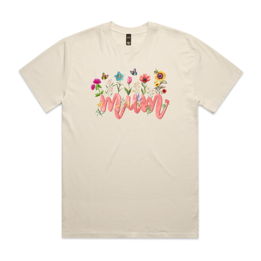 Mum, Flowers AS Colour Heavy Faded Tee Unisex Faded ecru Heavy Faded T-shirt Mum Printed In Australia