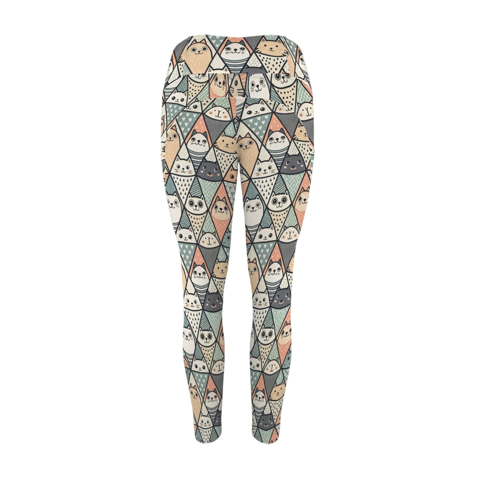 Diamond Cat Pattern - Women's High Waist Pockets Yoga Leggings