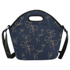 Gold Flowers On Navy Neoprene Lunch Bag/Large (Model 1669) Neoprene Lunch Bag Plants Printed Offshore