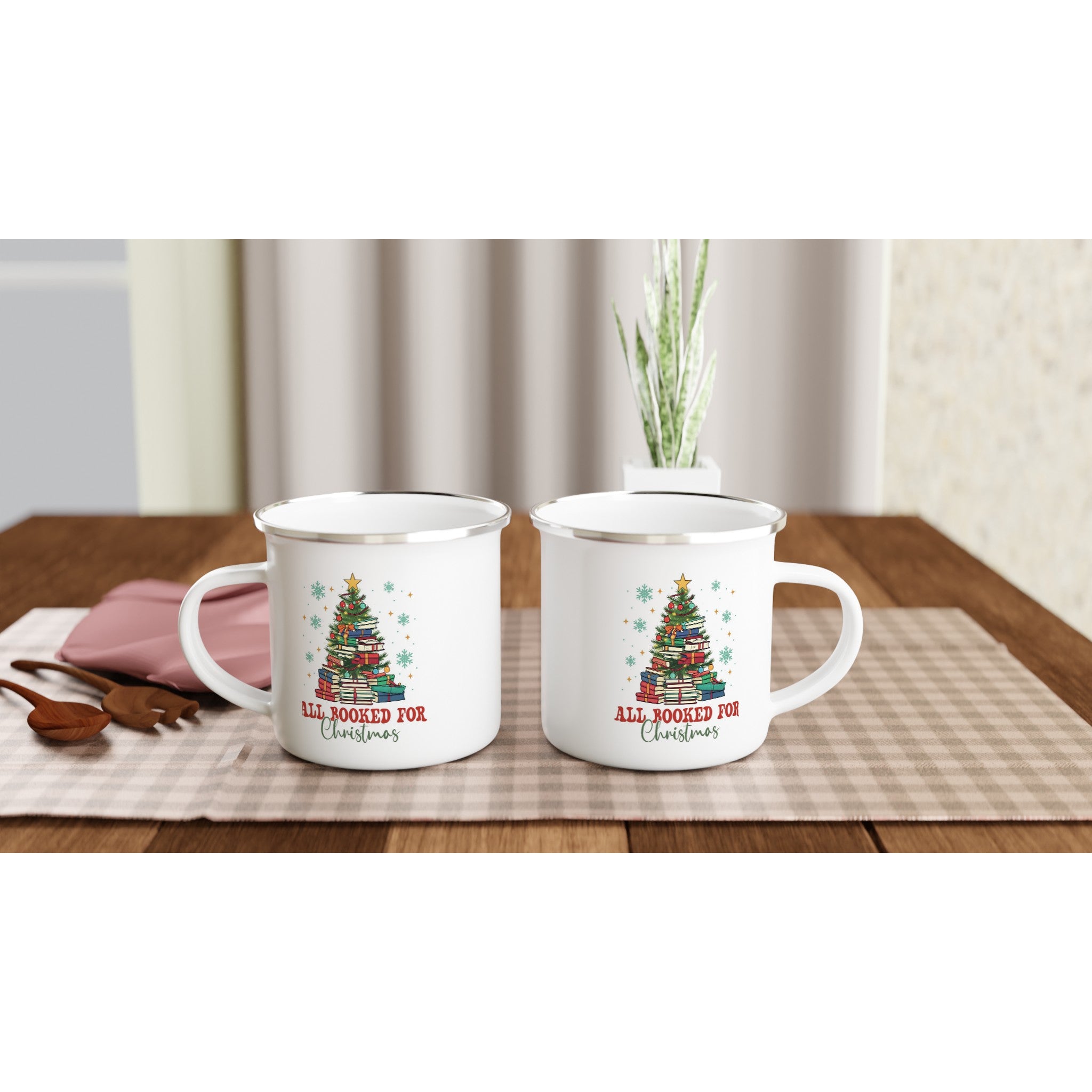 All Booked For Christmas White 12oz Enamel Mug Enamel Mug