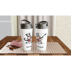 Personalised Cat Playing Guitar White 15oz Stainless Steel Travel Mug Personalised Travel Mug animal Globally Fulfilled Music