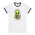 Reading Takes You To Another World, Alien - Staple Ringer Tee White Black Ringer T-Shirt Printed In Australia Reading Sci Fi