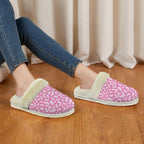 Pink Leopard Women's Fur Trim Thick-Sole Indoor Slippers Women's Fur Trimmed Slippers animal Printed Offshore