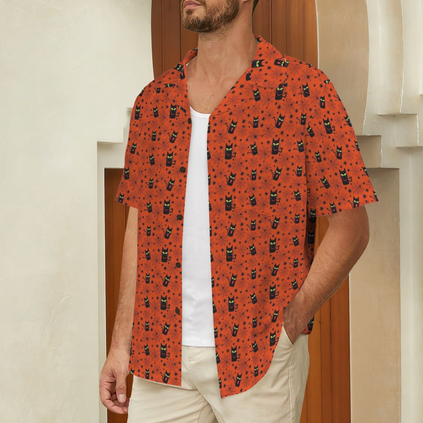 Halloween Black Cats Men's Hawaiian Shirt