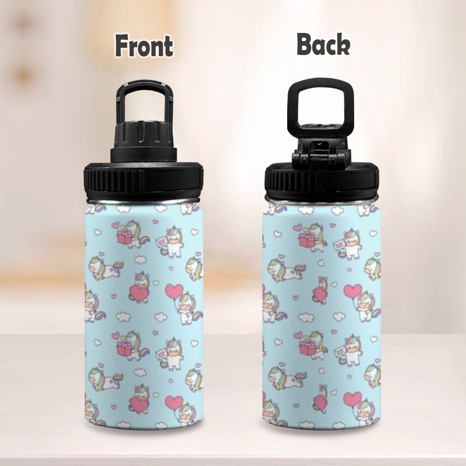 Rainbow Unicorn Kids Water Bottle with Chug Lid (12 oz) Kids Water Bottle with Chug Lid animal Printed Offshore