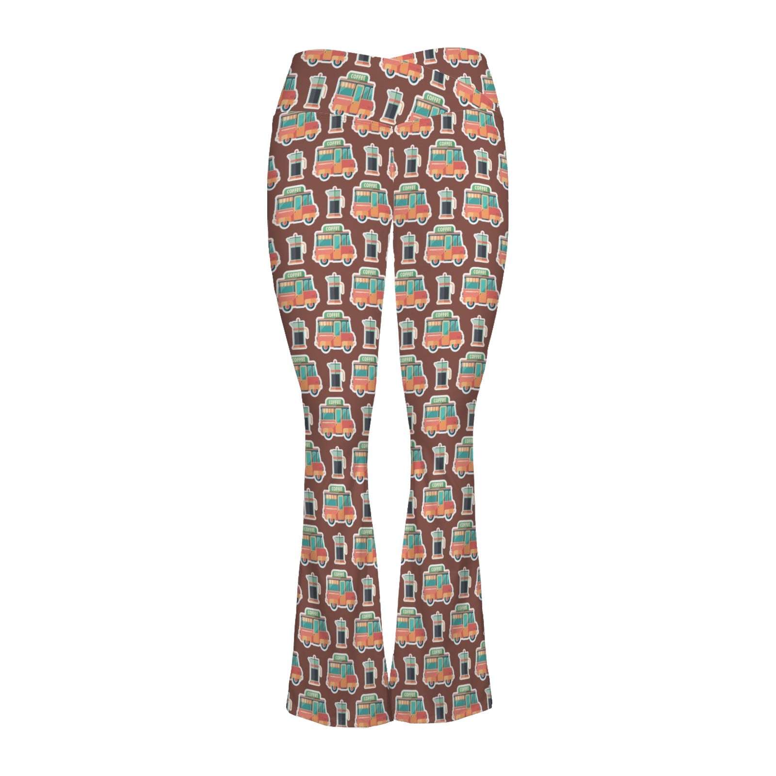 Coffee Van High Waist Crossover Tummy Control Flare Leggings High Waist Flare Leggings Coffee Printed Offshore