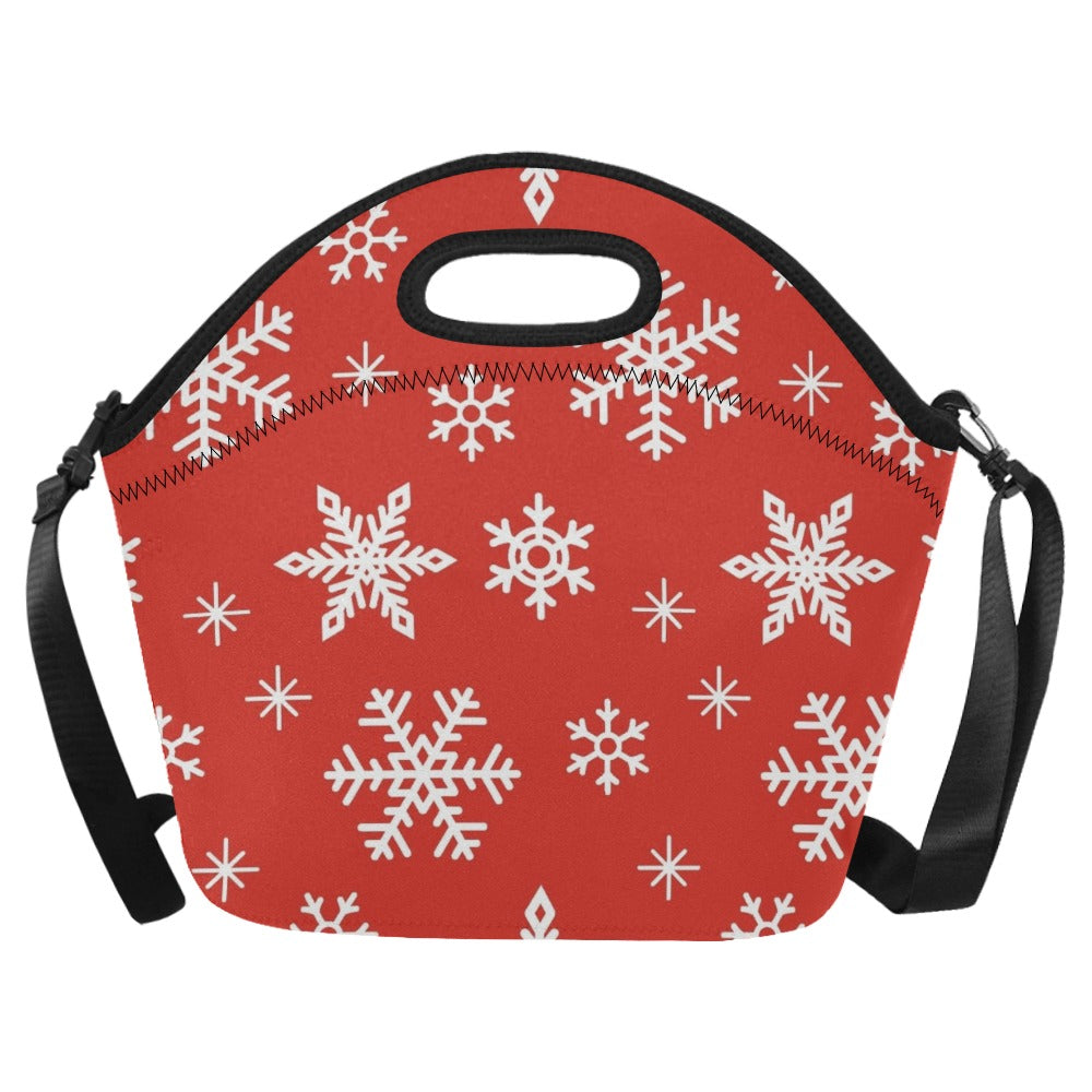 Red Snowflakes, Christmas - Neoprene Lunch Bag One Size Neoprene Lunch Bag Printed Offshore