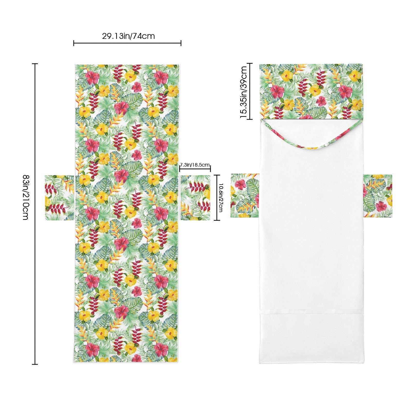 Tropical Flowers On White Beach Chair Towel Cover with Side Pockets