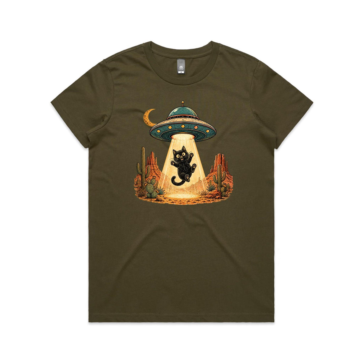 Black Cat Alien UFO Abduction Women's AS Colour T-shirt
