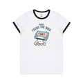 Music Feeds The Soul, Cassette Tape Women's AS Colour Ringer Tee White Black Womens Ringer T-shirt Music Printed In Australia
