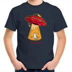 UFO, Here For The Cats - Kids Youth T-Shirt Navy Kids Youth T-shirt animal Printed In Australia Sci Fi