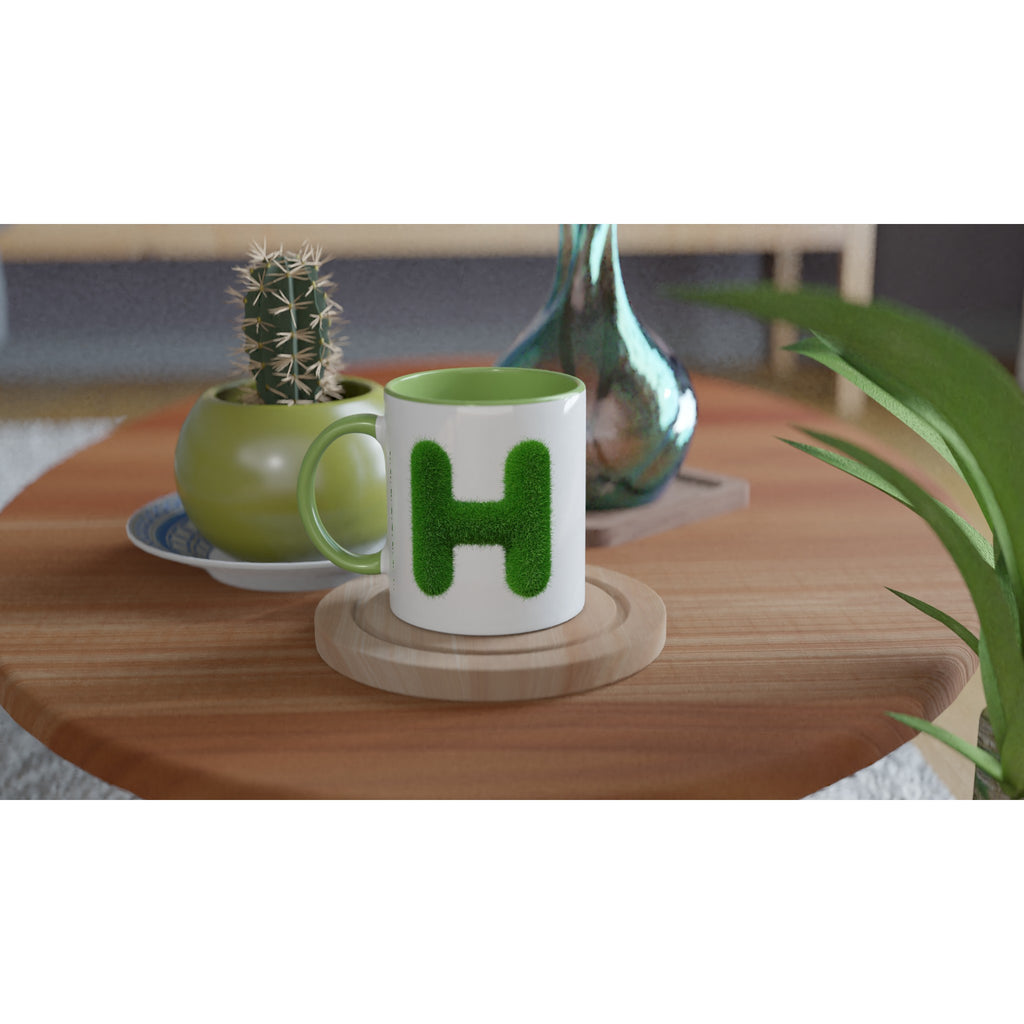 Personalised - Grass Initial - White 11oz Ceramic Mug with Color Inside Personalised 11oz Mug Customise Globally Fulfilled Name Personalise