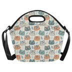 Cute Cat Faces Neoprene Lunch Bag/Large (Model 1669) Neoprene Lunch Bag animal Printed Offshore