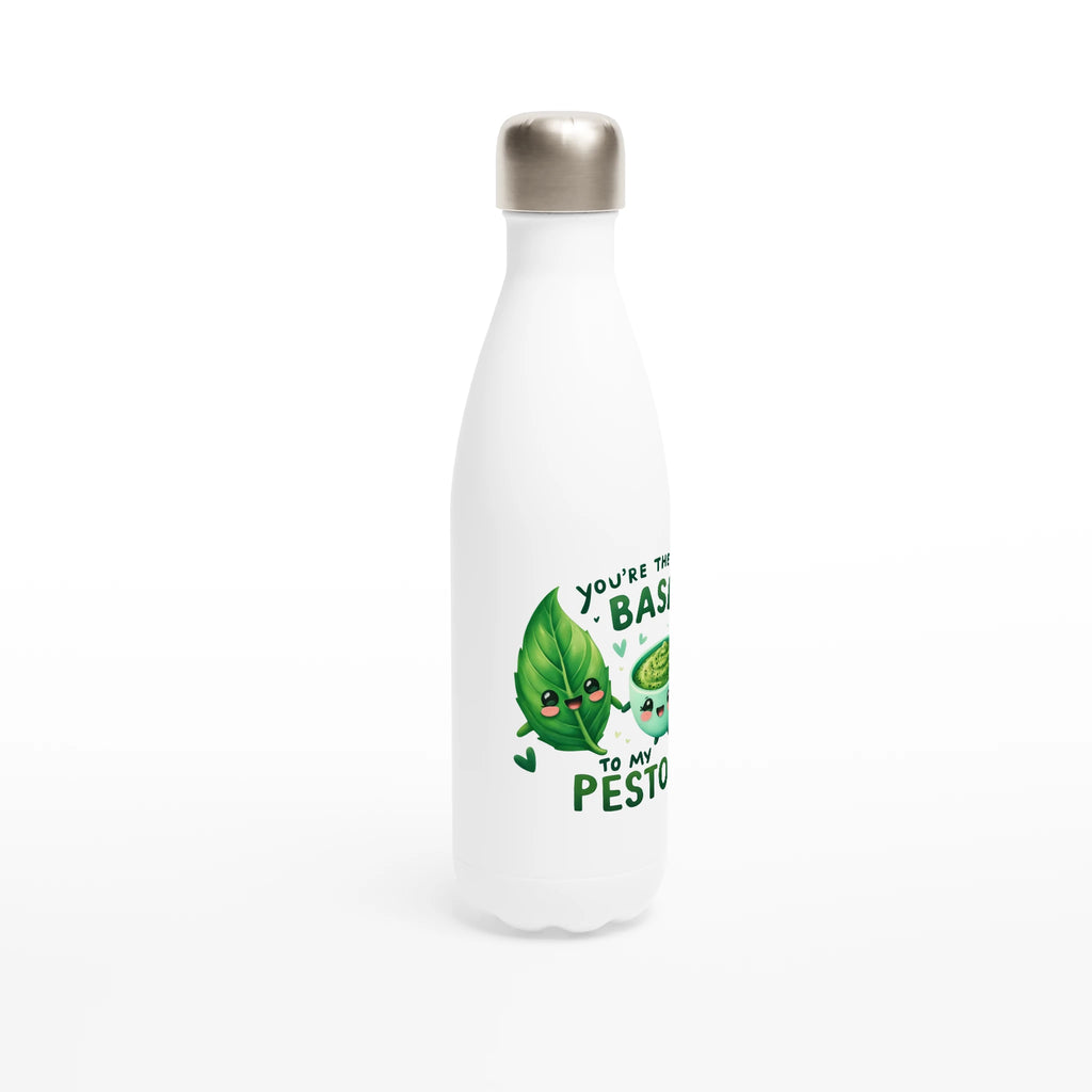 You're The Basil To My Pesto, Valentine - White 17oz Stainless Steel Water Bottle White Water Bottle Food Globally Fulfilled Love
