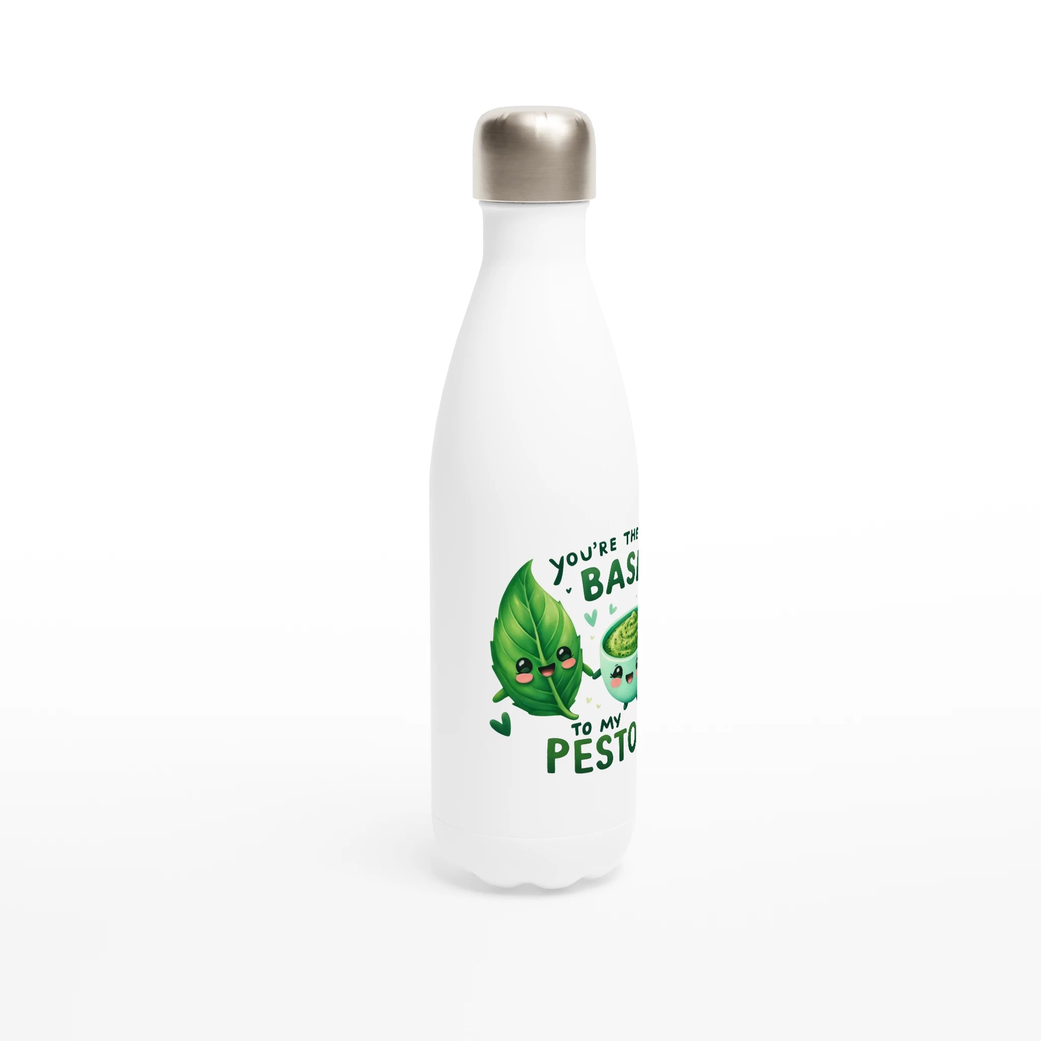 You're The Basil To My Pesto, Valentine - White 17oz Stainless Steel Water Bottle White Water Bottle Food Globally Fulfilled Love