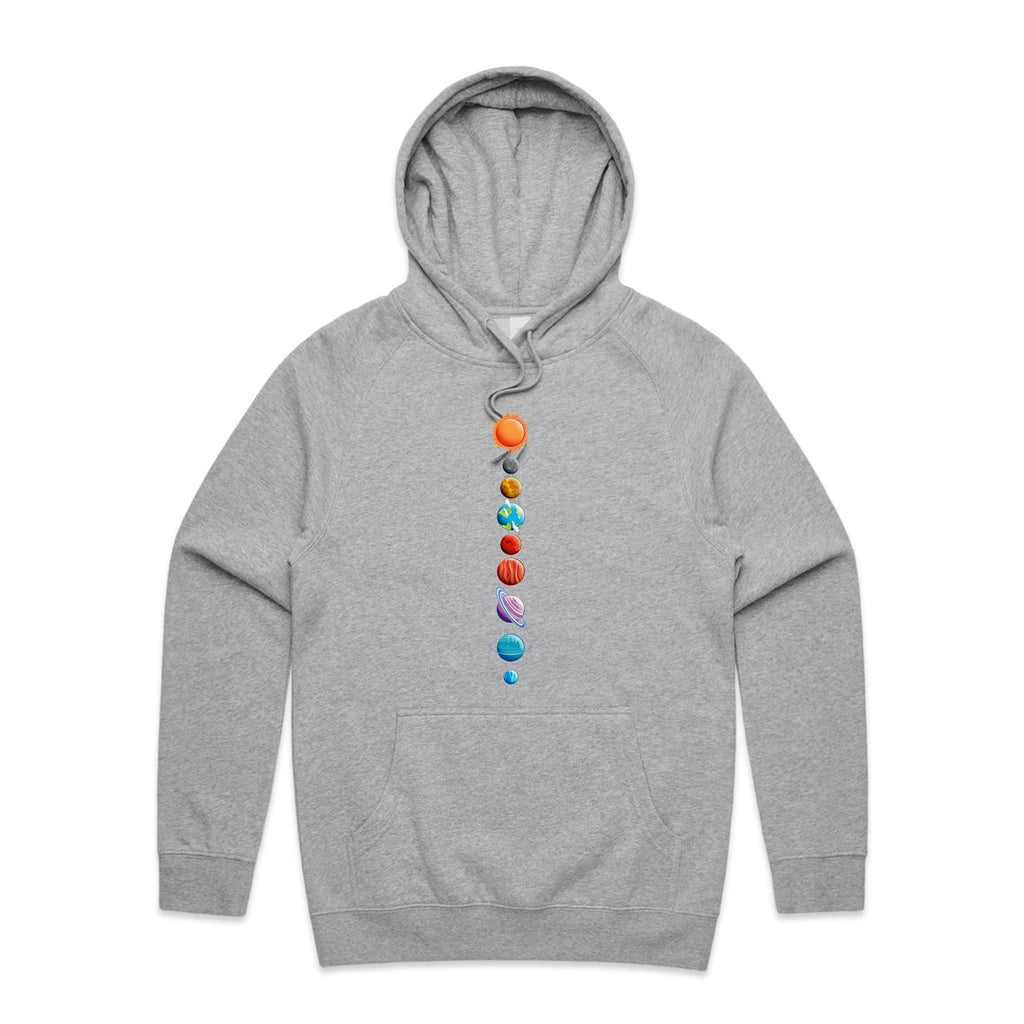 Our Solar System - Mens Hoodie Grey Marle Mens Hoodie Printed In Australia Space